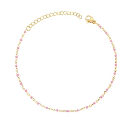 Cavigliera catena forzatina diamantata con smalti rosa in acciaio colore oro