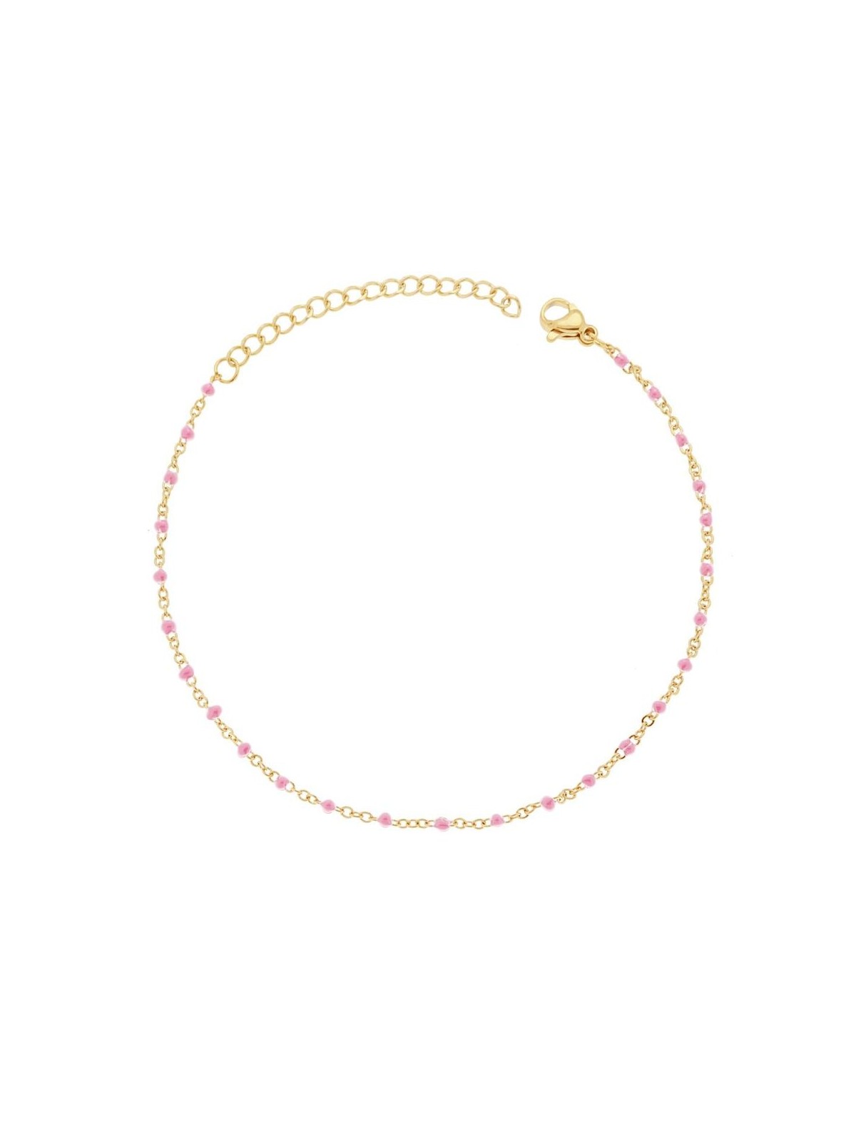Cavigliera catena forzatina diamantata con smalti rosa in acciaio colore oro