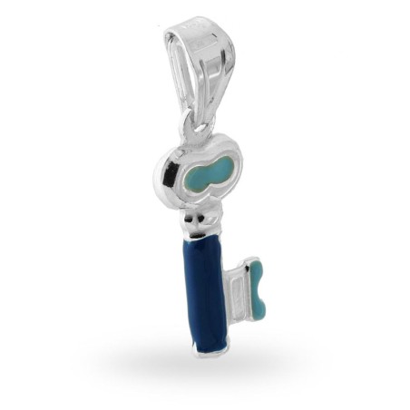Ciondolo per bimbo e bimba con chiave smaltata blu in argento 925