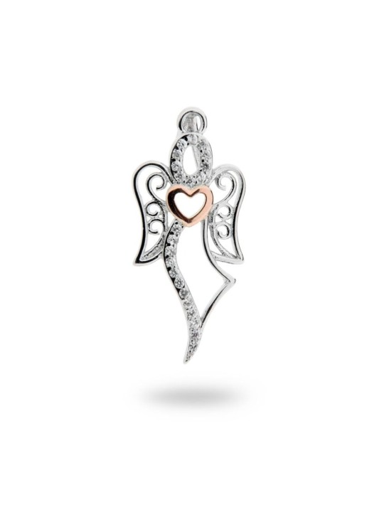 Ciondolo angelo con cuore e zirconi bianchi in argento 925