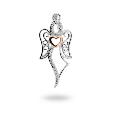 Ciondolo angelo con cuore e zirconi bianchi in argento 925