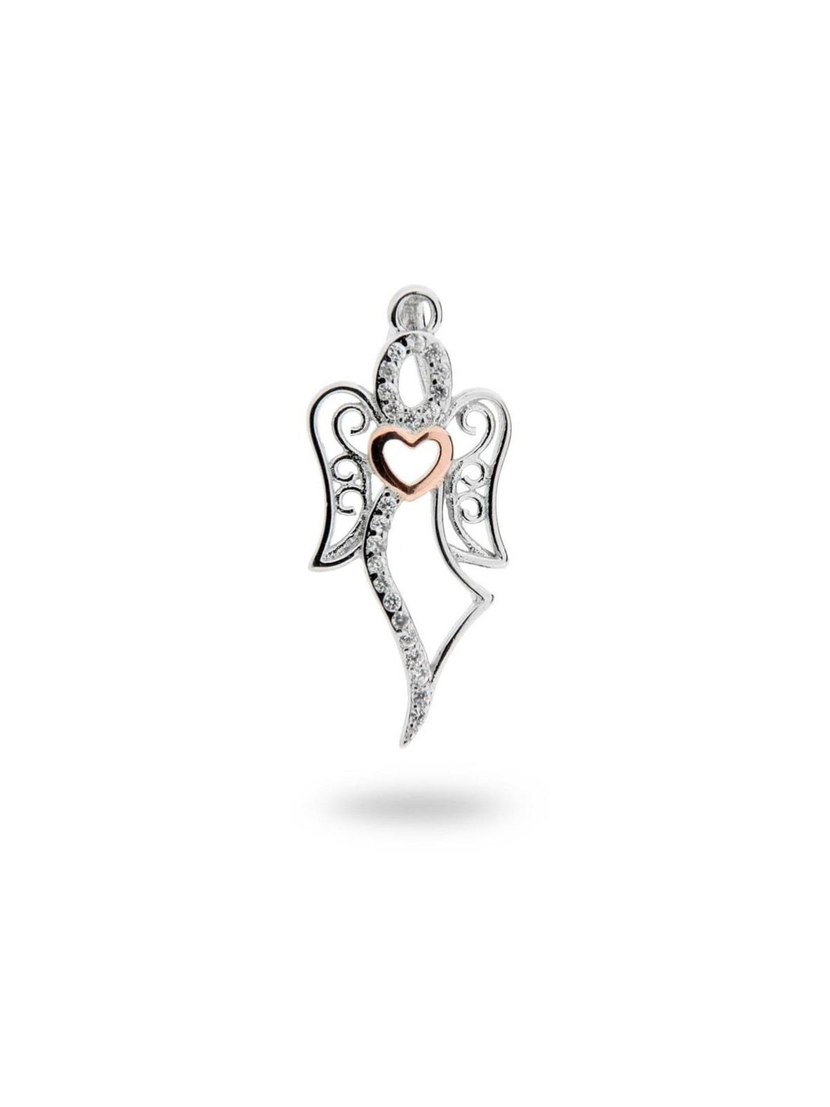 Ciondolo angelo con cuore e zirconi bianchi in argento 925