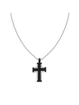 Collana catena veneziana tonda con croce nera in acciaio