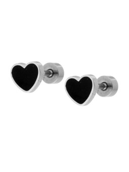 Orecchini cuore mm 6 con smalto nero in acciaio chirurgico