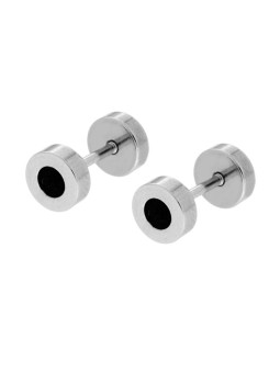 Orecchini tondo mm 6 con zircone nero in acciaio chirurgico