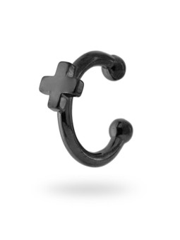 Orecchino ear cuff con croce plain in argento 925 rutenio