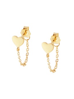 Orecchini cuore plain con catena forzatina diamantata in argento 925 galv. oro
