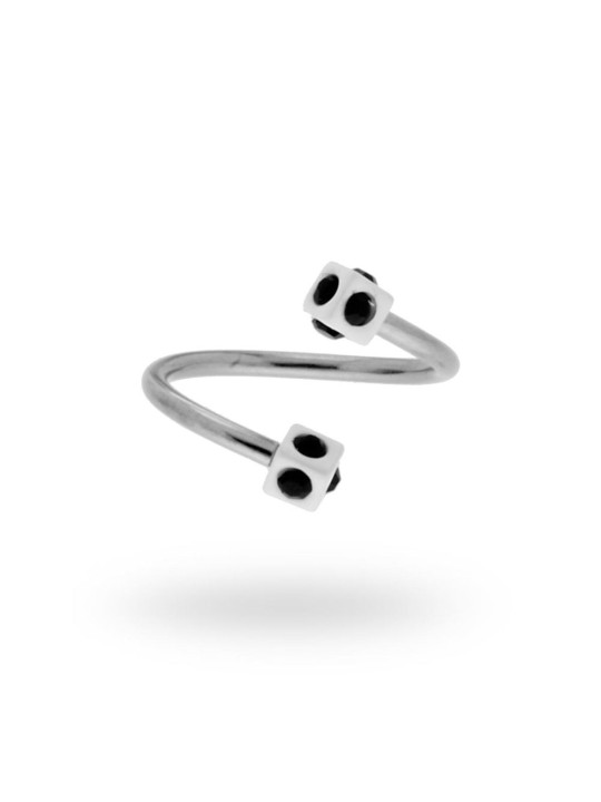 Body piercing circular barbell spirale mm 13 con cubi bianchi mm 3 e crystal neri in acciaio chirurgico