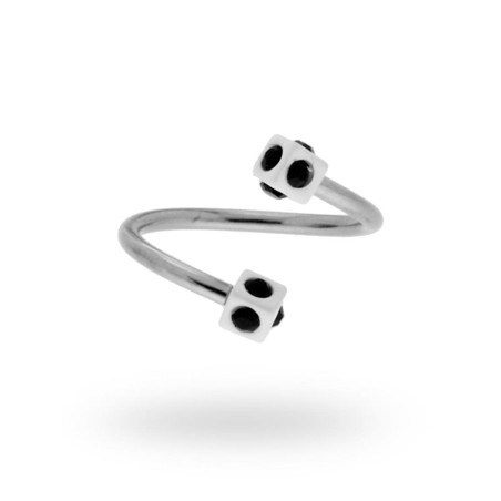 Body piercing circular barbell spirale mm 13 con cubi bianchi mm 3 e crystal neri in acciaio chirurgico