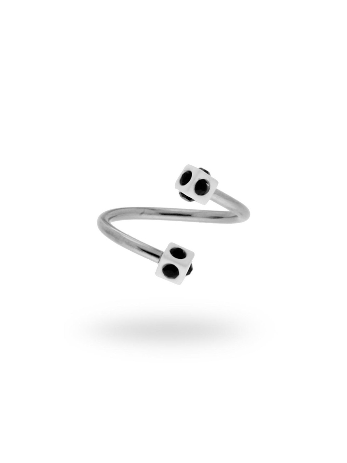 Body piercing circular barbell spirale mm 13 con cubi bianchi mm 3 e crystal neri in acciaio chirurgico