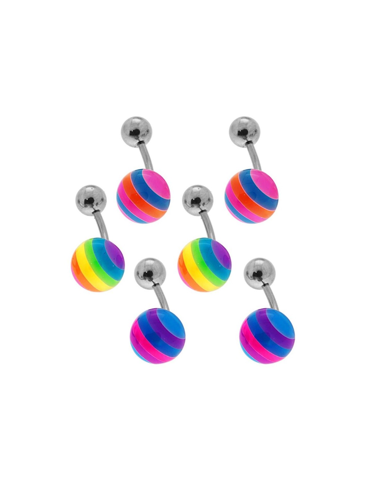 Body pearcing banana mm 20 con palline multicolor mm 5 e mm 8 in acciaio chirurgico
